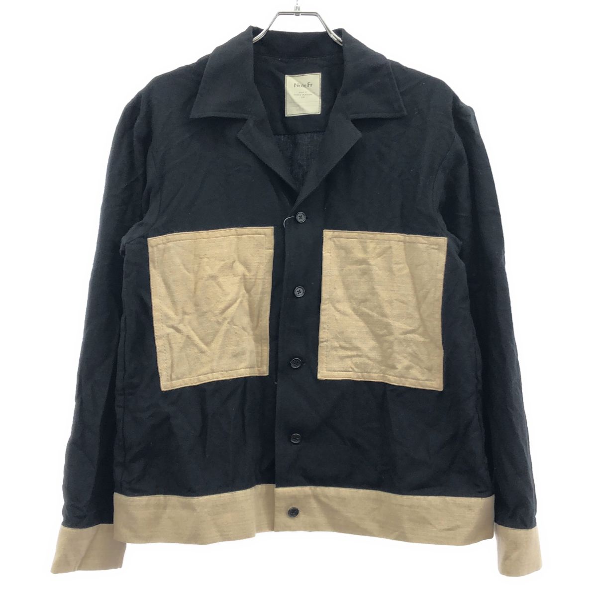 Noir Fr ノアファー 22AW コットンウールシャツ ブラック ベージュ - 12,320円