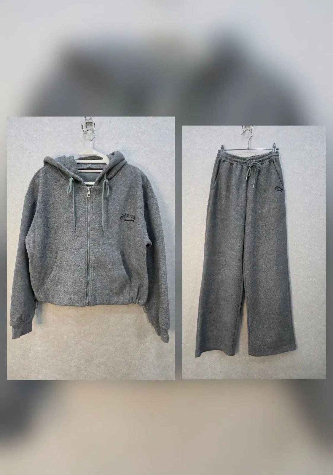 LAP セット) 厚手 タオル 刺繍 ロゴ フードジップアップ & ワイド パンツ セットアップ