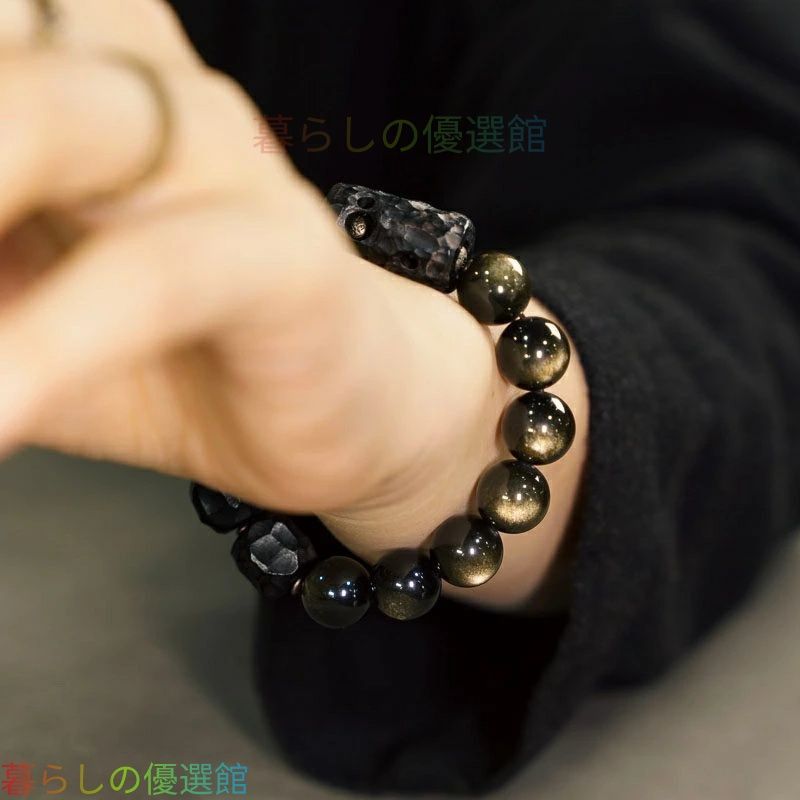 人気ギフト 黒檀と金曜石のミックス ブレスレット 手作り ヴィンテージ風 男女兼用 手作り ハンドメイド アクセサリー プレゼント おしゃれ 誕生日 ギフト 数量限定 SGP007