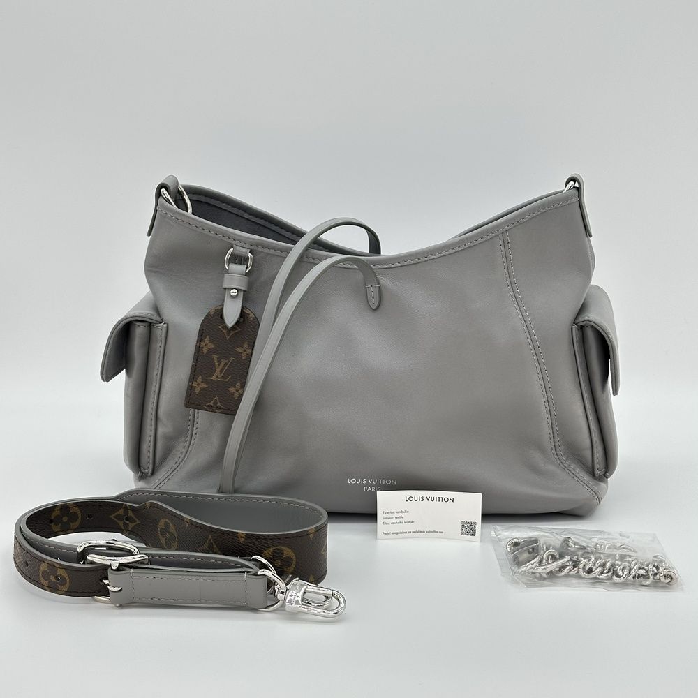 【美品】ルイヴィトン LOUIS VUITTON M12579 キャリーオール カーゴ バイブ PM ラムスキン グレー RFID 2WAY ショルダーバッグ