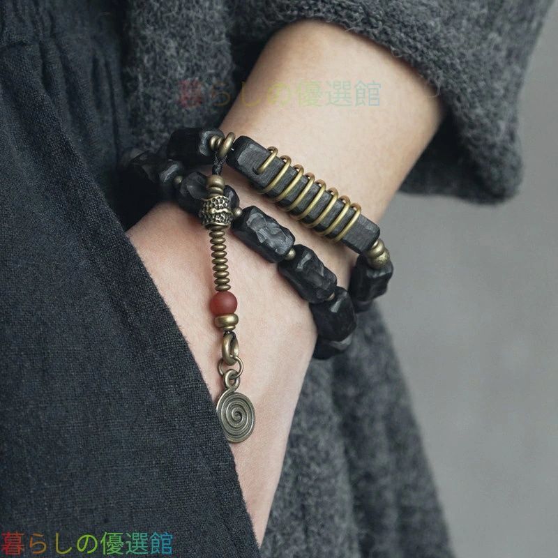 人気ギフト 手彫り黒檀の2連ブレスレット ヴィンテージ風 メンズにもおすすめ 手作り ハンドメイド アクセサリー プレゼント おしゃれ 誕生日 ギフト 数量限定 SGP022
