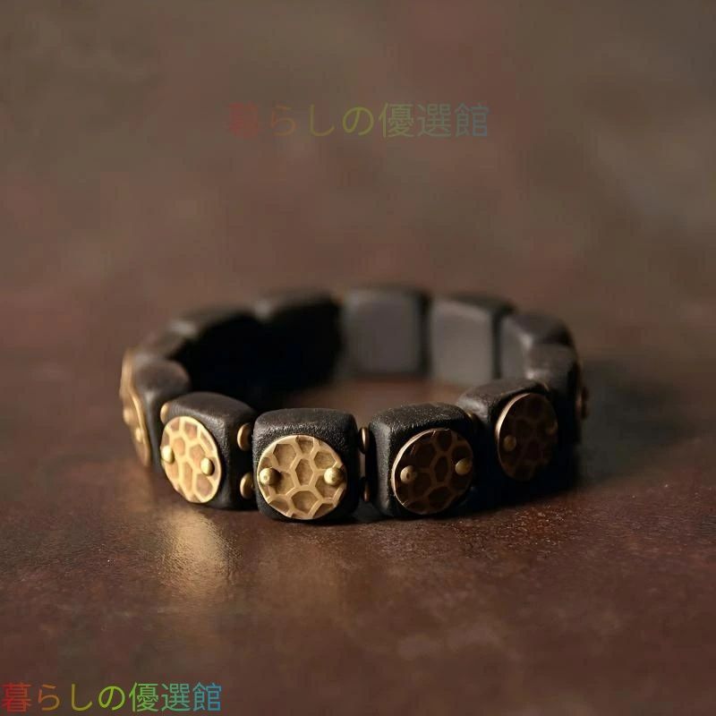 人気ギフト 手作り黒檀の平打ちビーズブレスレット 木肌が織りなす味わい シンプルヴィンテージ風 男女兼用 手作り ハンドメイド アクセサリー プレゼント おしゃれ 誕生日 ギフト 数量限定 SGP064