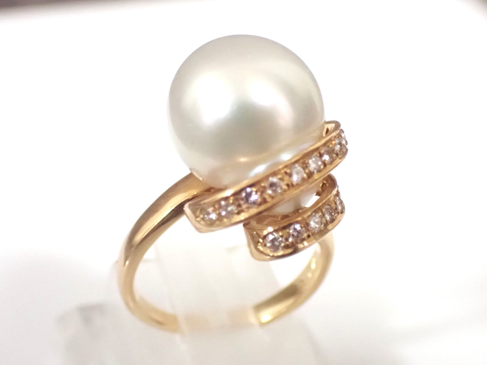 TASAKI 田崎真珠 パール ダイヤ リング 12mm D0.24ct K18YG 10号