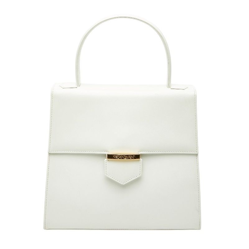 サンローラン ロゴ ハンドバッグ ホワイト ゴールド金具 レザー レディース SAINT LAURENT【1-0264558】