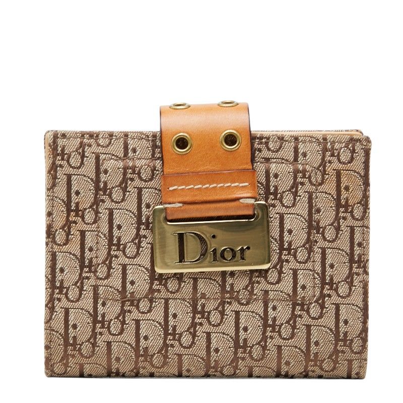 ディオール トロッター ジャガード カードケース 二つ折り ベージュ ブラウン キャンバス レザー レディース Dior【1-0267822】