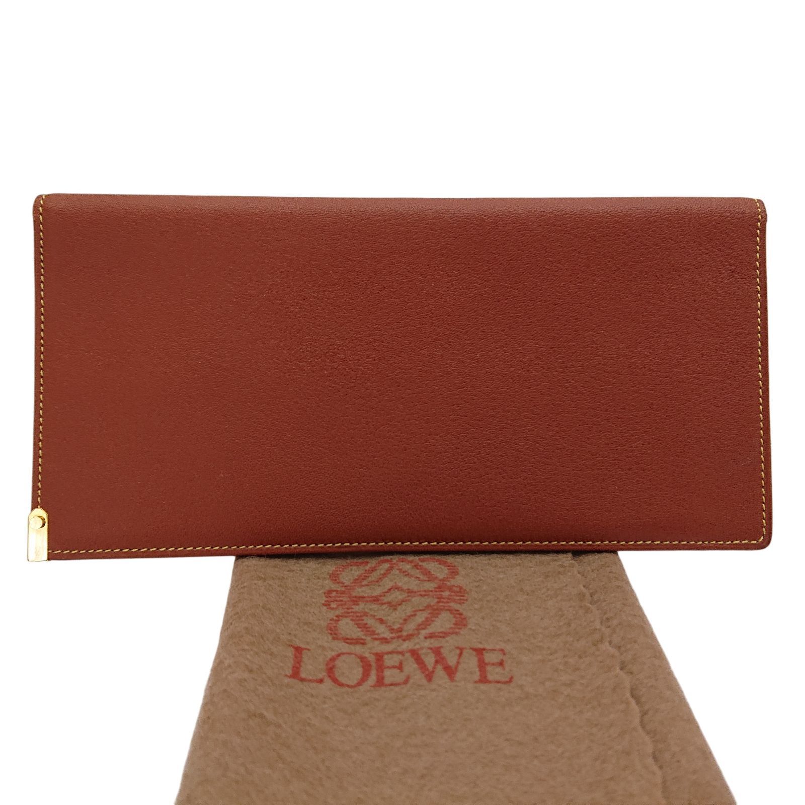 【極美品】LOEWE ロエベ ヴィンテージ 長札入れ ブラウン 小銭入れなし スリム　純正保護クロス メンズ　レディース