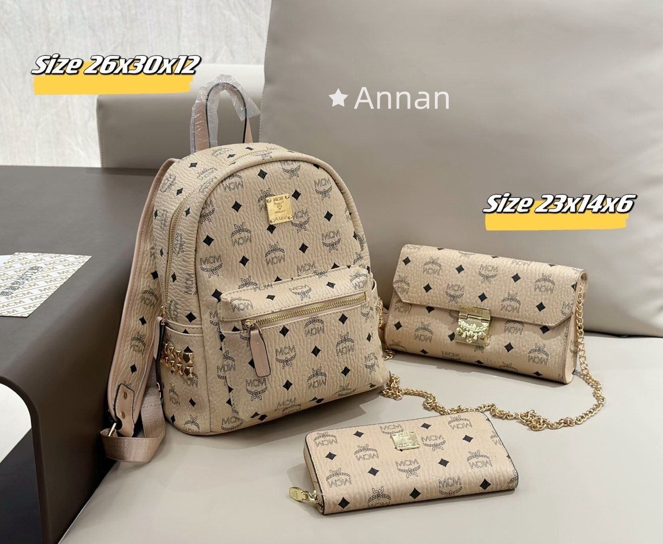 超美品 限定品 MCM バックパック リュック ショルダーバッグ 財布 3点セットバッグ