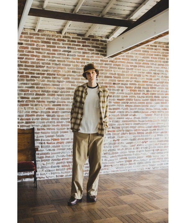 BEAMS PLUS Open Collar Ombre オンブラチェック　シャツ　オープンカラーシャツ