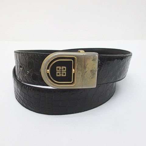 ジバンシィ GIVENCHY ヴィンテージ クロコダイル ベルト ブラック系 4G