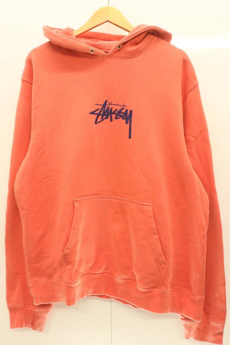 【中古】 STUSSY メンズパーカー XL STOCK LOGO APP HOODIE STUSSY XL 赤 レッド ロゴ
