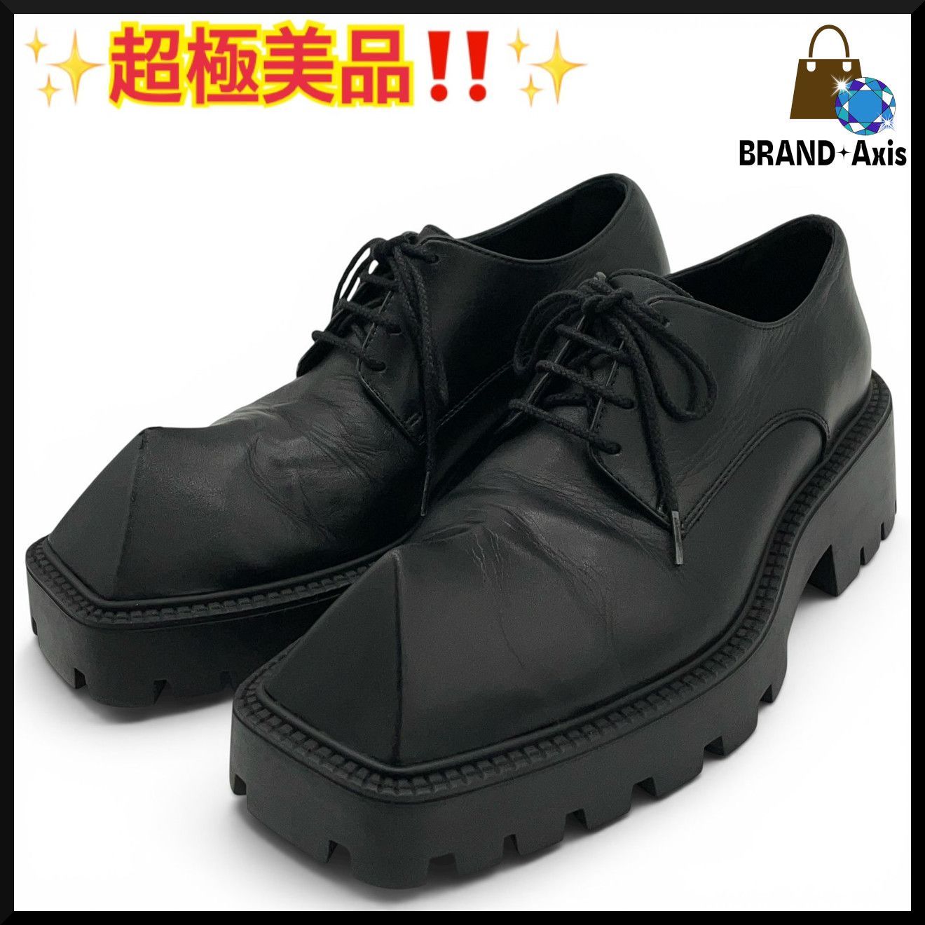 【超極美品】バレンシアガ BALENCIAGA ダービーシューズ 靴 ライノ Rhino ピラミッドトウ ローファー チャンキーラグソール