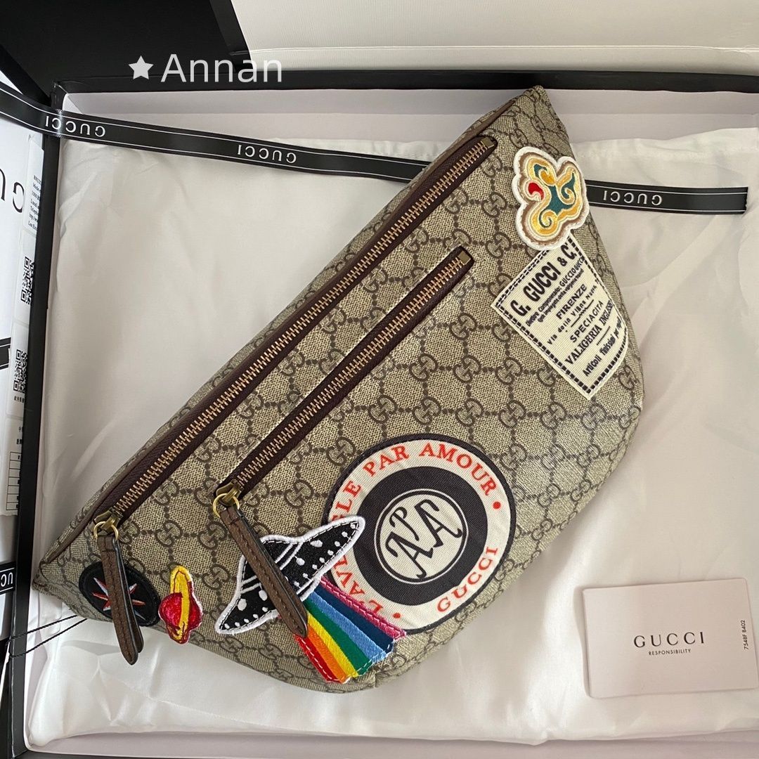 激レア GUCCI グッチクーリエ ソフト GGスプリーム ボディバッグ エンブロイダリー アップリケ ワッペン ウエストポーチ ショルダーバッグ グッチ 529711