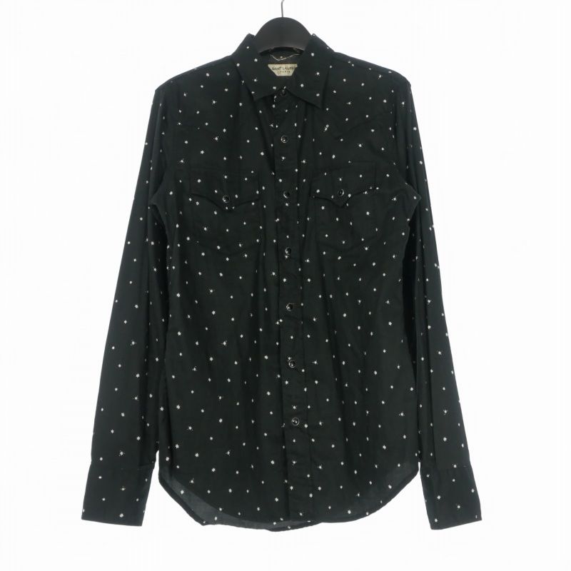 サンローラン パリ SAINT LAURENT PARIS エディ期 総柄 ロングスリーブシャツ 長袖 XS ブラック 黒 407715 Y868L