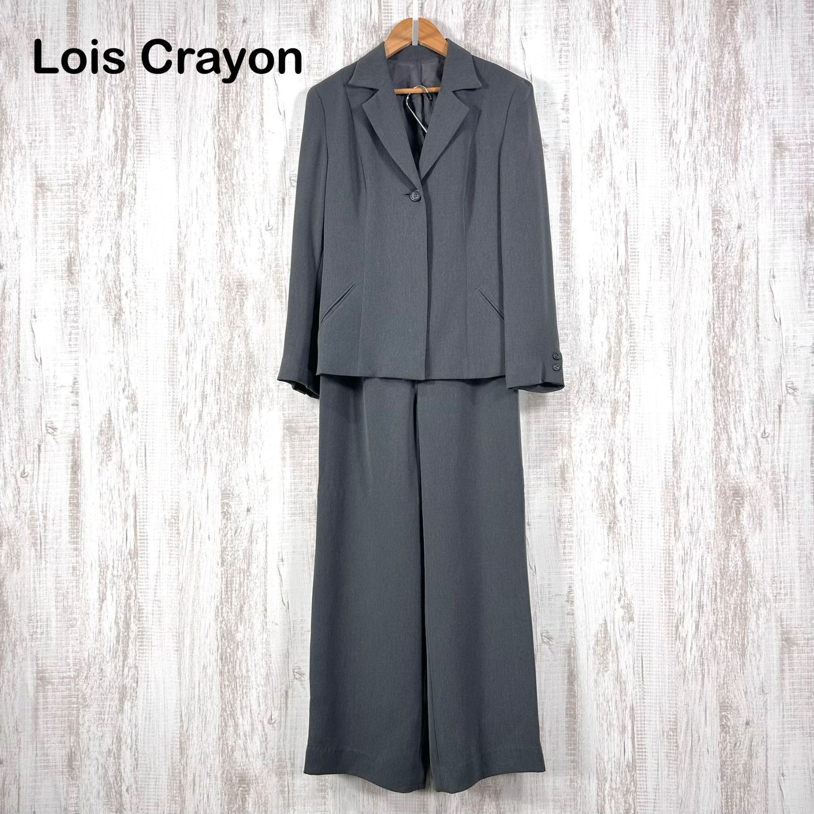 Lois Crayon ロイスクレヨン 1B シングルボタン テーラードジャケット パンツ セットアップ グレー レディース スーツ