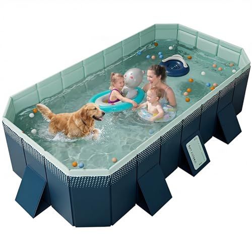 プール 空気入れ不要 ビニールプール 大型 折り畳み式 水遊び 家庭用 子供用 ペット用 収納便利 耐高温・耐摩擦・猛暑対策 簡単排水 （外径210*140*50CM，内径180*110*50CM）Y