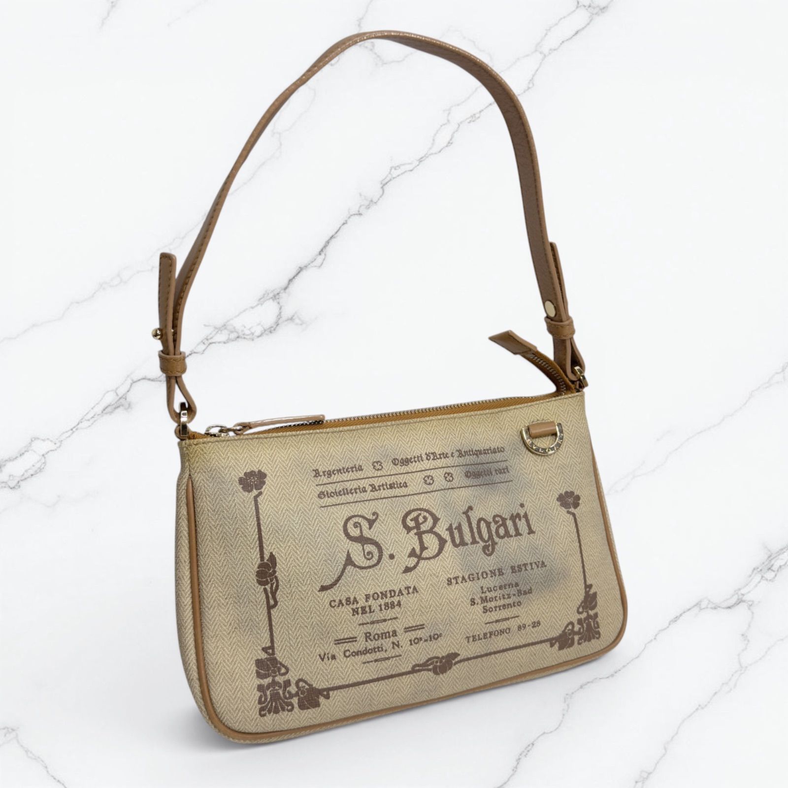 BVLGARI ブルガリ コレツィオーネ ショルダーバッグ ワンショルダーバッグ 肩掛け 肘掛け PVC レザー ベージュ ライトブラウン系 保存袋有り