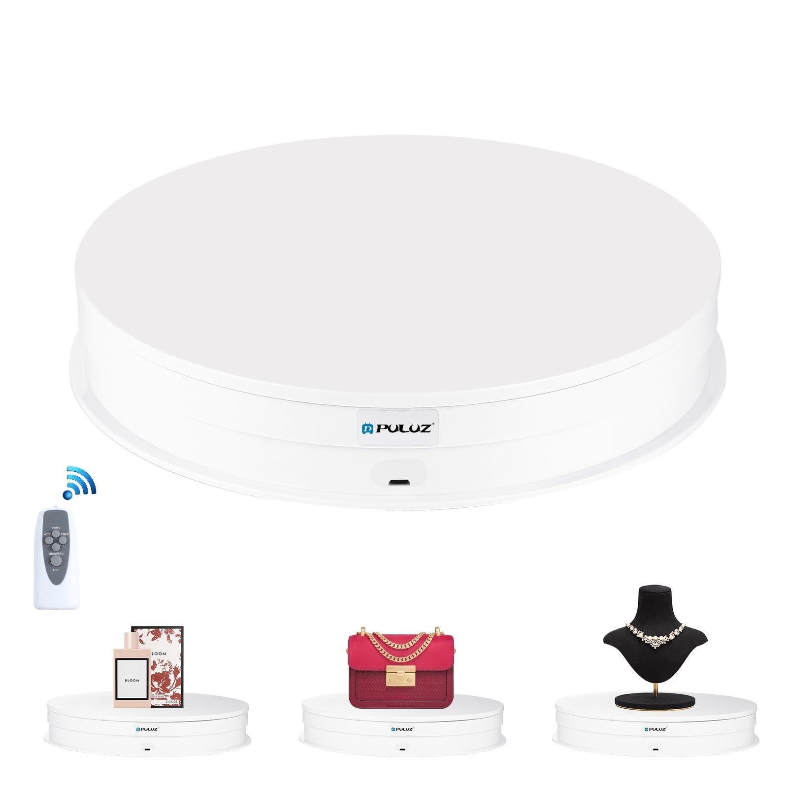 PULUZ 電動ターンテーブル 360°電動回転台 ターンテーブル 回転式ディスプレイスタンド 耐荷重15KG 直径28cm 電動展示台 リモコンが付き 速度と方向を調整可能 安定性・低騒音・省電力 アニメーション撮影用/静物写真/商品展示/ 58a03238