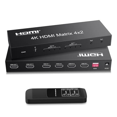 FERRISA 4K x 2K HDMIマトリックス セレクター 4入力2出力 音声分離器 (光デジタル・L/Rオーディオ分離) スイッチャー リモコン操作可能 3D 1080P HDRkk ce6cb091