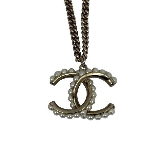 CHANEL シャネル ネックレス ココマーク シャンパンゴールド系 メタル フェイクパール レディース 美品