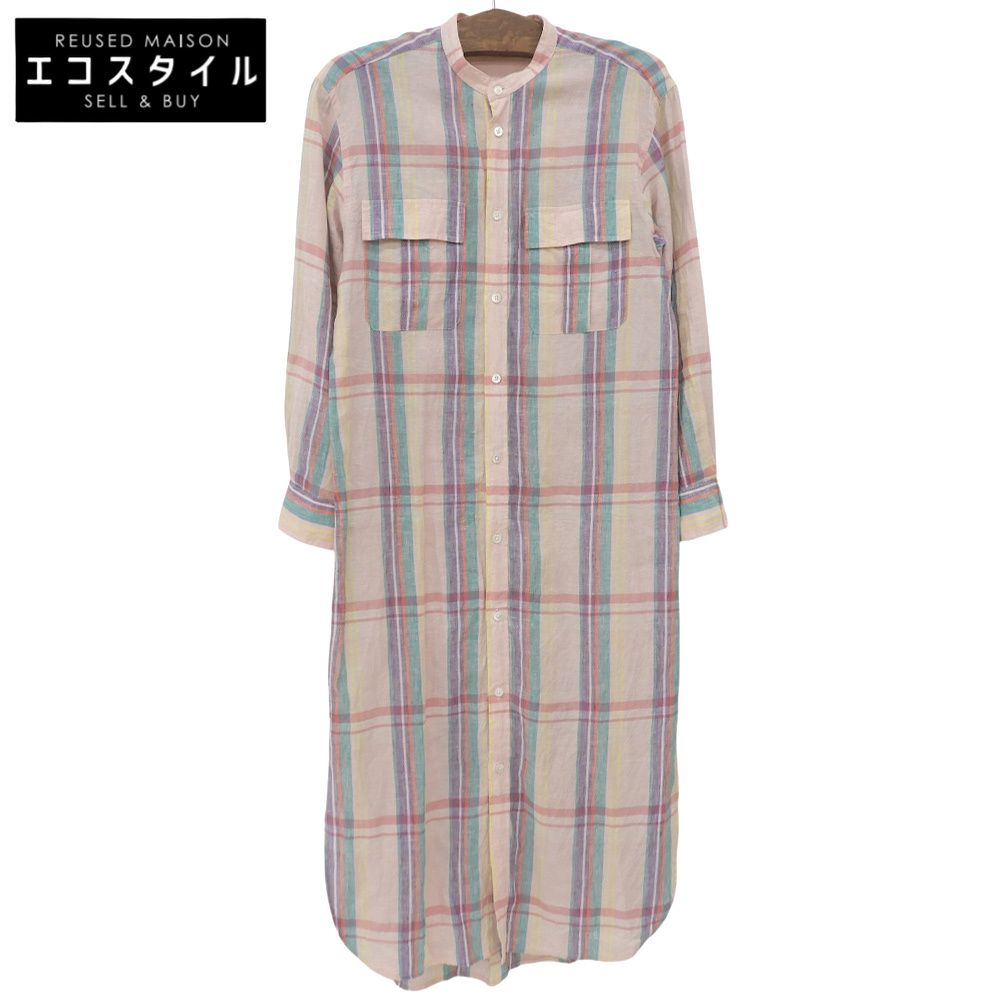 MACPHEE マカフィー 美品 チェック柄 シャツ ワンピース リネン100% レディース ピンク 36 36