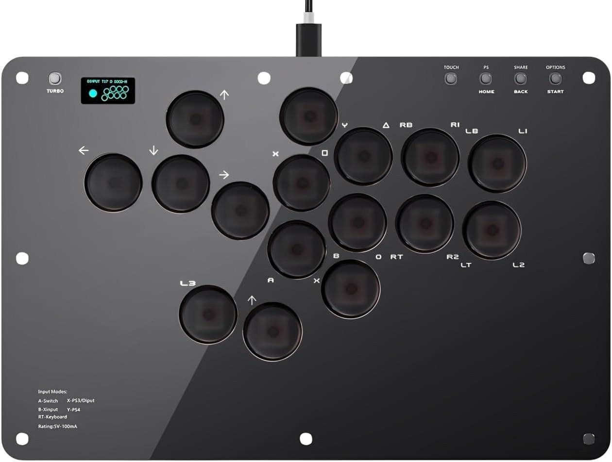 レバーレス コントローラー アケコン 16ボタン PS4/PS5/PC/Switch対応 格闘ゲーム 格ゲー用 SOCD対応 RGB OLED搭載 静音設計
