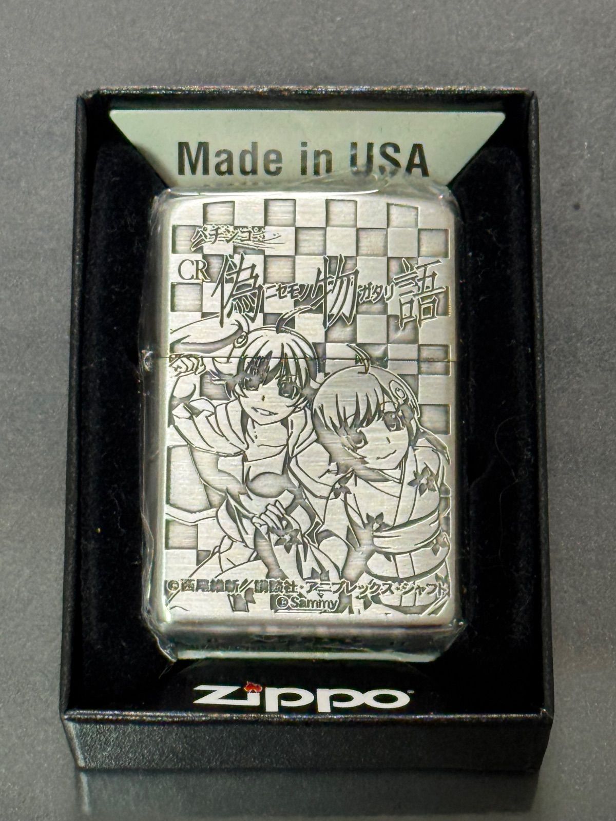 zippo 偽物語 ファイヤーシスターズ 両面デザイン 2017年製 西尾維新 講談社 アニプレックス シャフト silver シルバー デッドストック ケース 保証書