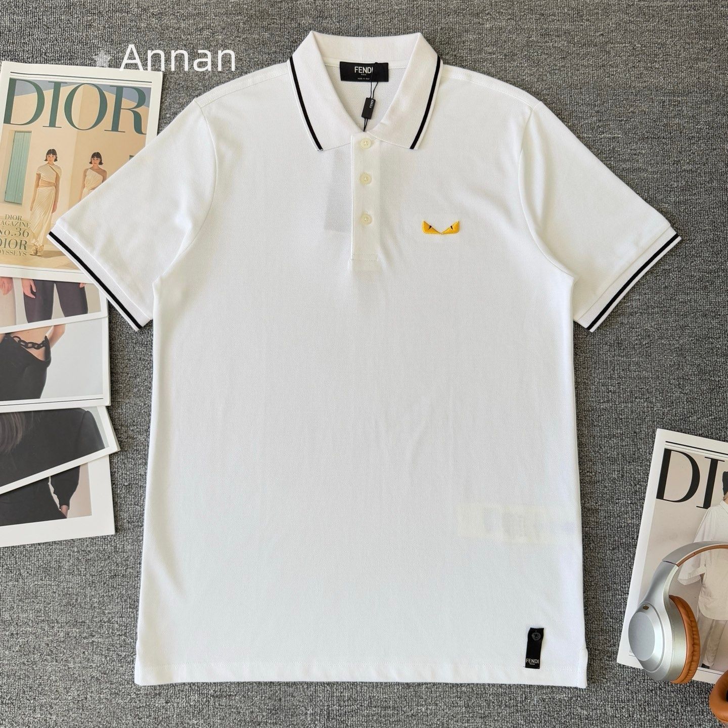 超極SSS美品 良品新品 タグ付 FENDI フェンディ ポロシャツ 半袖シャツ POLO メンズ レディース ユニセックス カジュアル