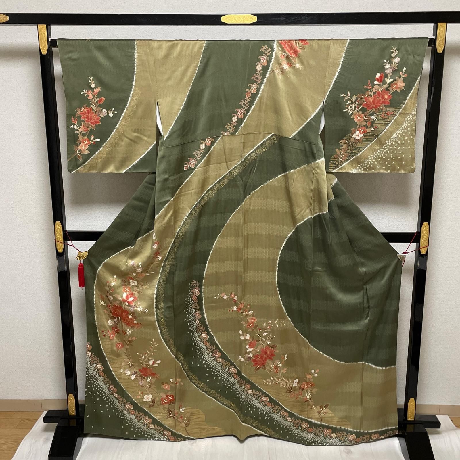 やまと誂え 訪問着 絞り 枝花模様に花唐草 着物 正絹 X-1316