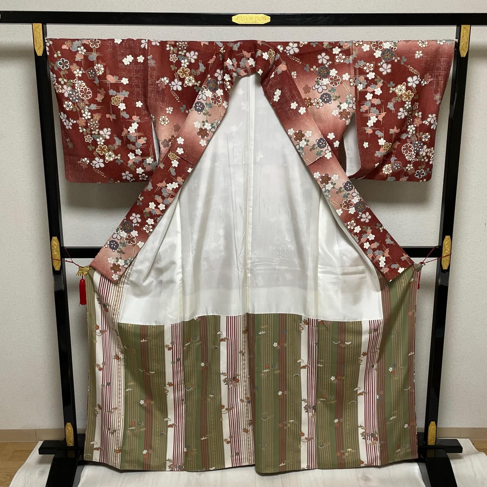 小紋 裄67 ふくれ織 華やかな花模様 着物 正絹 X-1343 - メルカリ