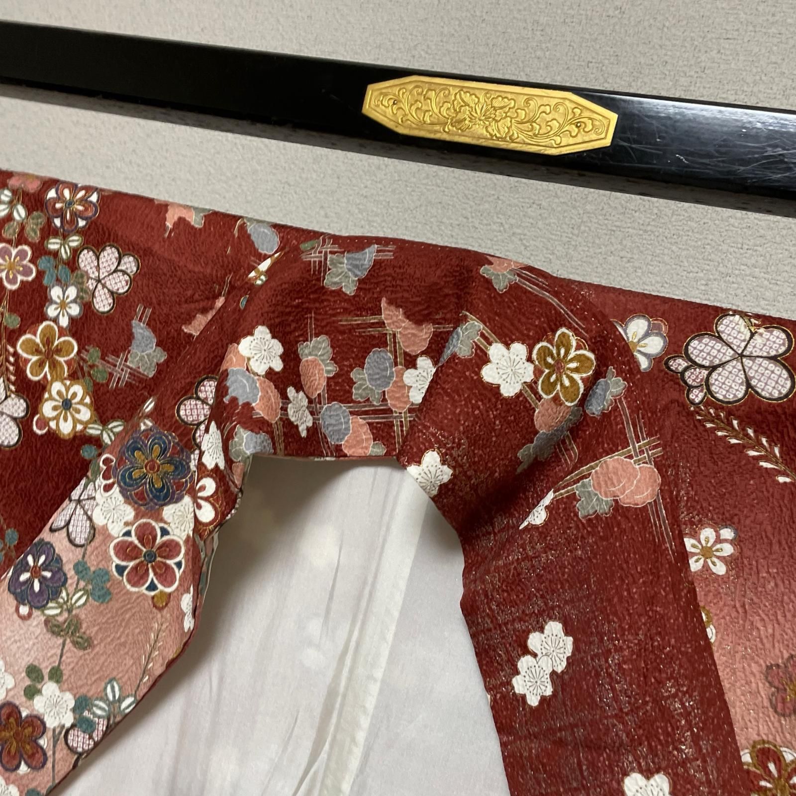 小紋 裄67 ふくれ織 華やかな花模様 着物 正絹 X-1343 - メルカリ