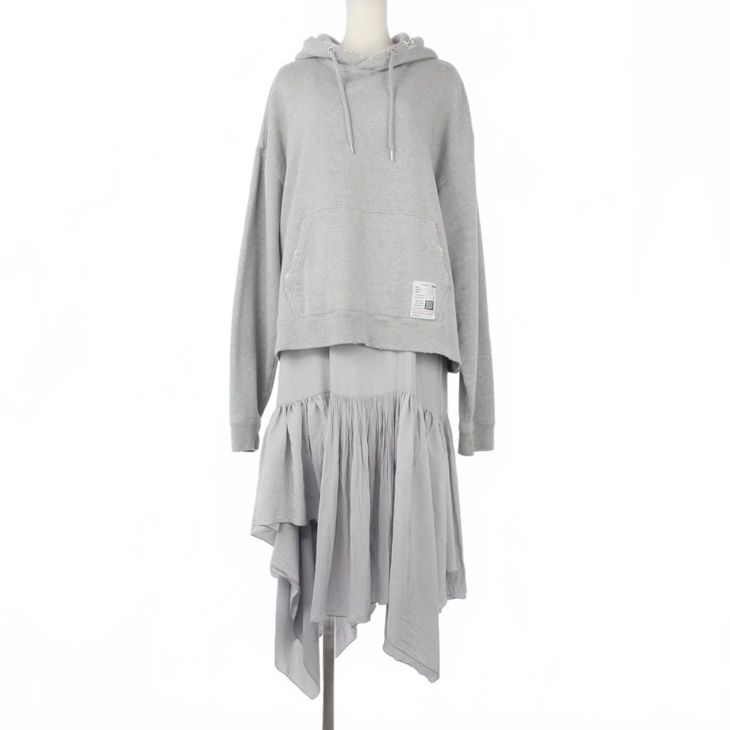 ミハラヤスヒロ MIHARA YASUHIRO HOODIE Layered DRESS パーカー レイヤード ワンピース ロング 無地 F グレー K13DR751