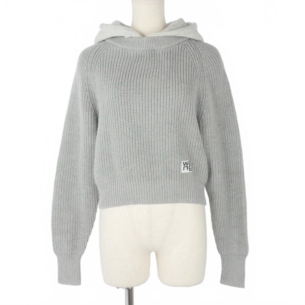 アレキサンダーワン ALEXANDER WANG ニットパーカー フーディ ショート丈 クロップド ローゲージ XS グレー CA00985