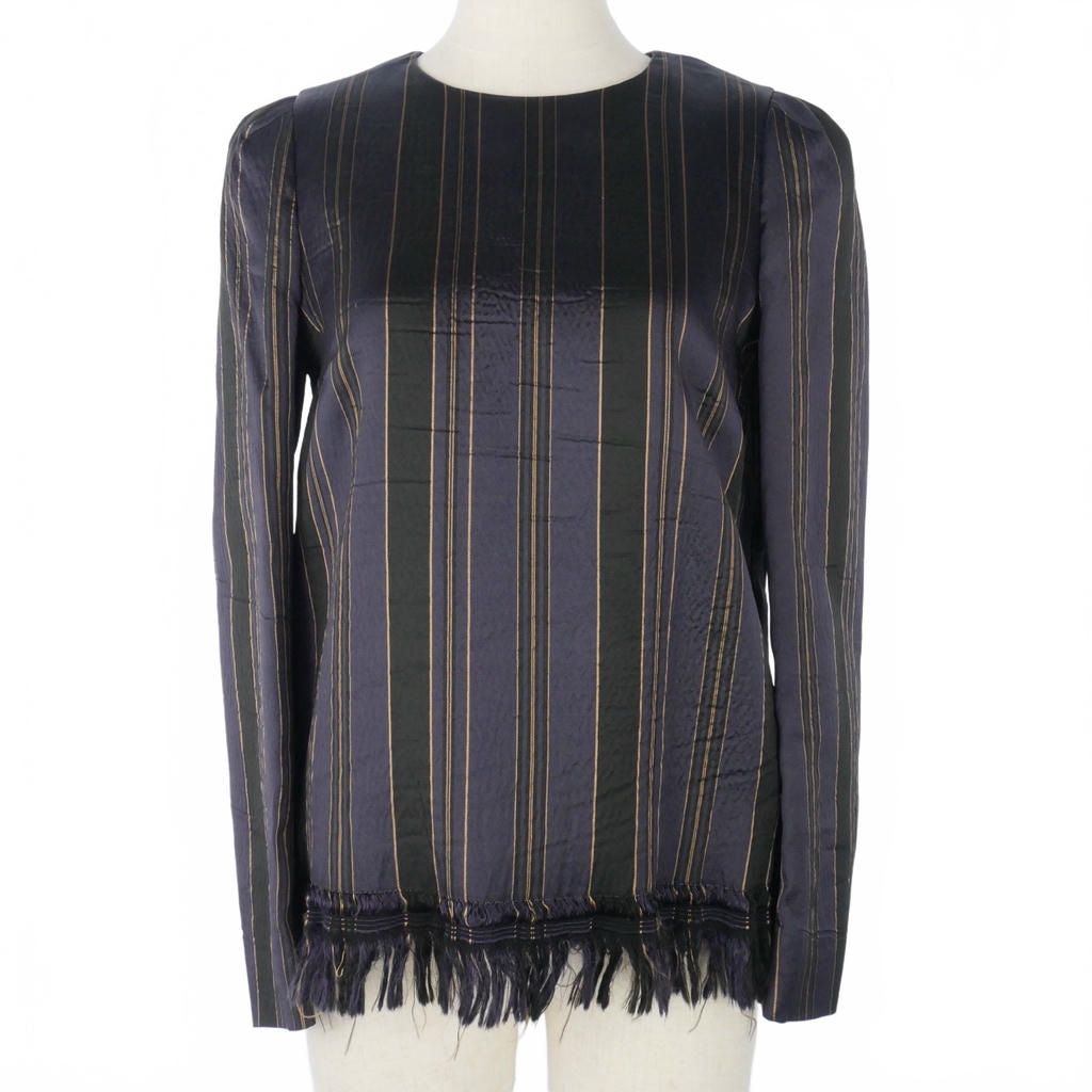 ドリスヴァンノッテン DRIES VAN NOTEN フリンジ プルオーバー ブラウス ストライプ 長袖 34 紫 パープル 黒 ブラック