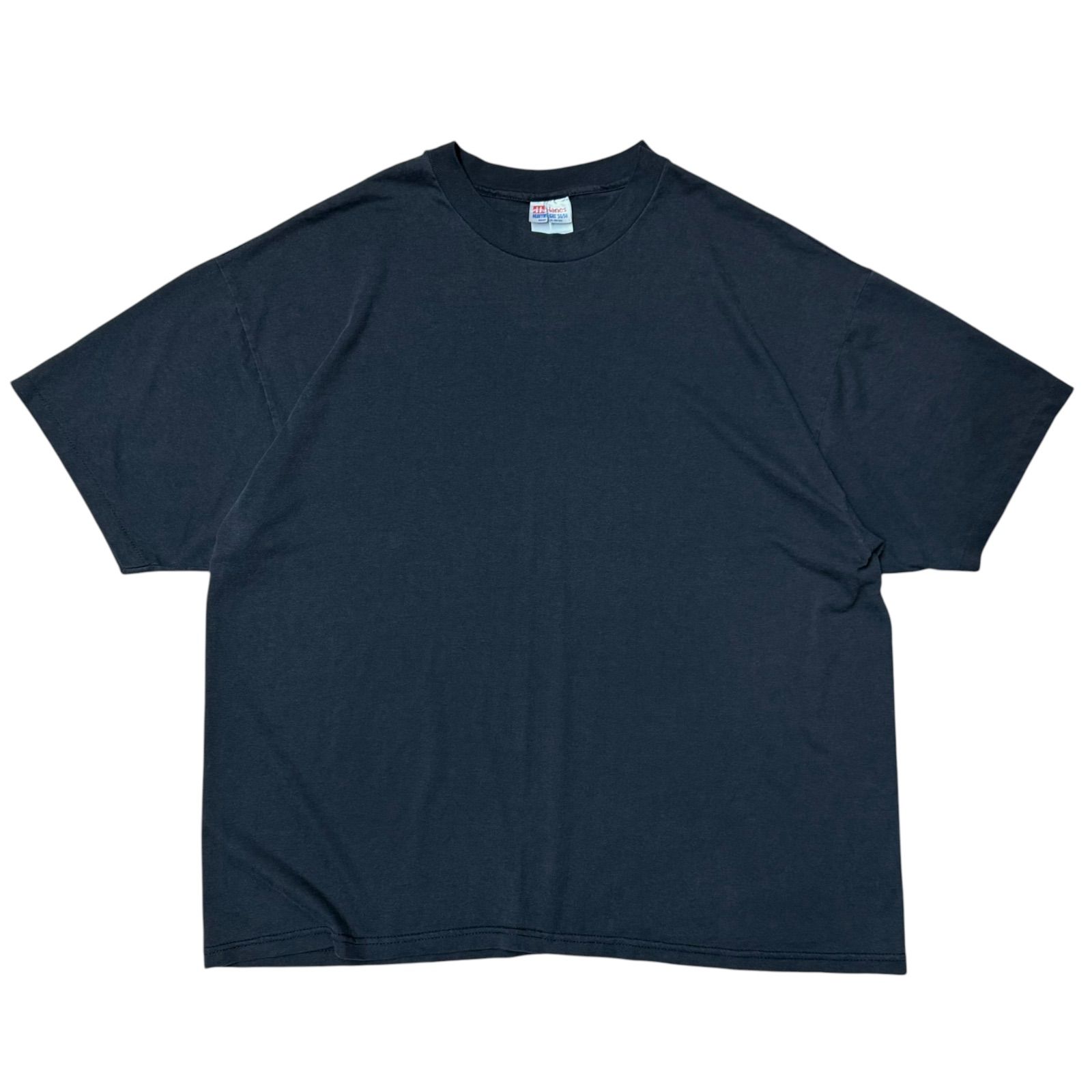 90s 袖シングル ヘインズ 無地Tシャツ サンフェード ブラック 黒