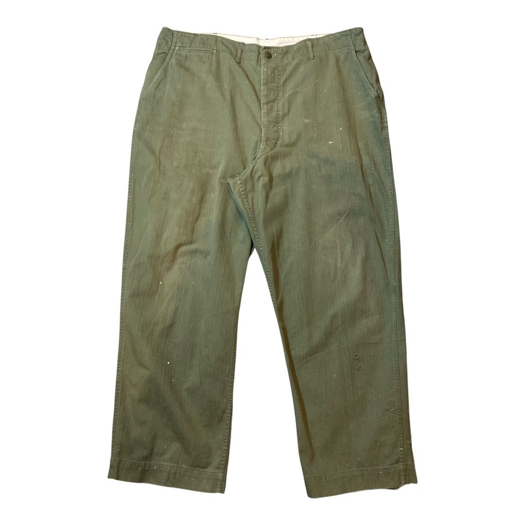 40s US ARMY M42 HBT military trousers good size / 40年代製 アメリカ軍 ミリタリー ヘリンボン パンツ グッドサイズ　【F354】