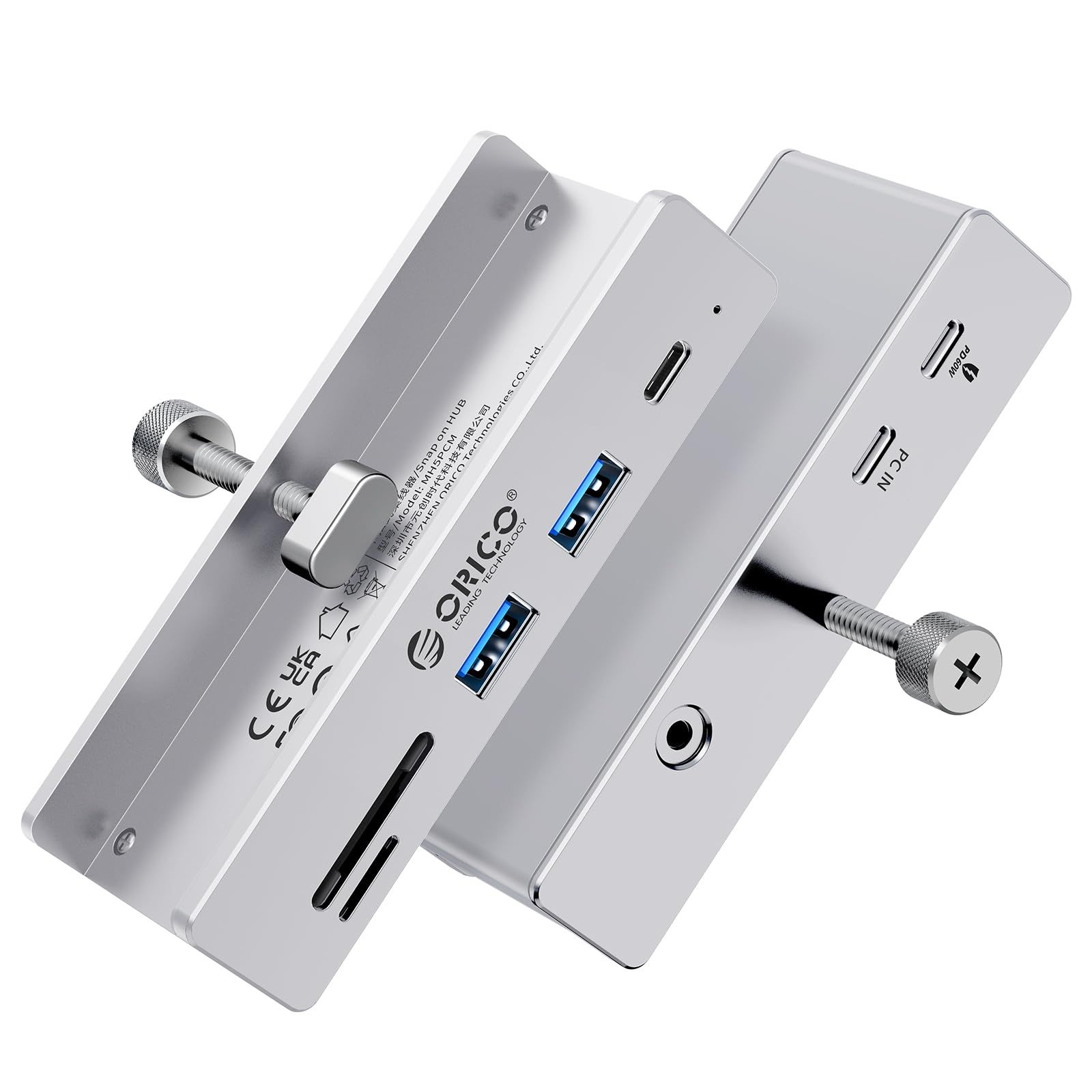 ORICO 10Gbps USB ハブ クランプ式 6ポート拡張 (USB-A 3.2*2、USB-C 3.2、SD/TF 3.0、オーディオポート、 PD 60W ポート、PCポート) バスパワー/セルフパワー対応 2-IN-1 1mケーブル付 W ...
