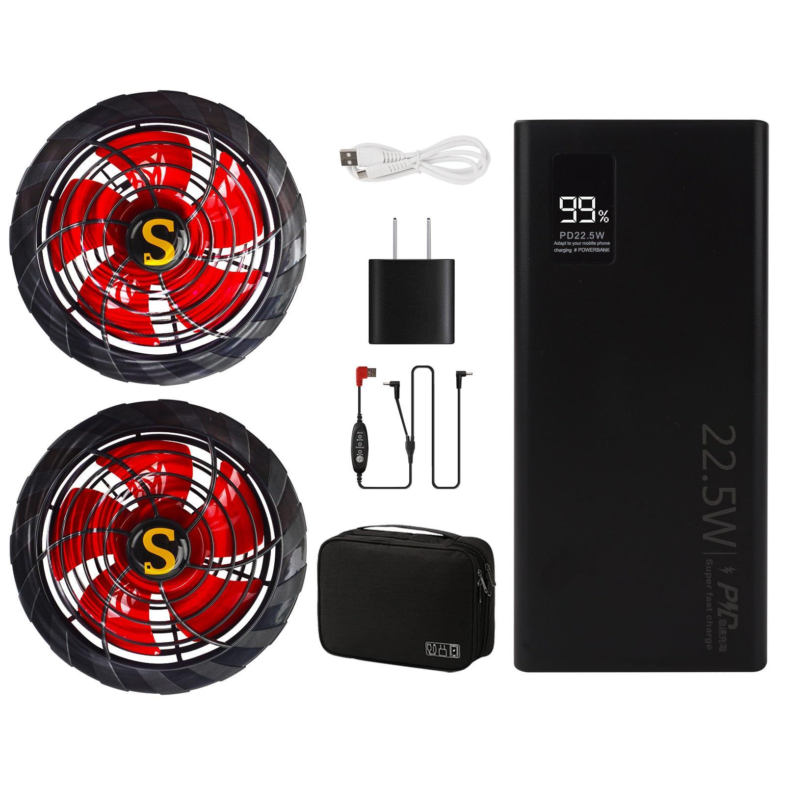 Tyuusei ファンバッテリーセット 空調作業服用 12V 10000mAh USB給電 3段階風力調整 穴9cm全部ファン付きベスト対応可能 大容量 工場 屋外 暑さ対策グッズ 2025年最新 作業着 半袖 長袖 対応ma ffeb688b