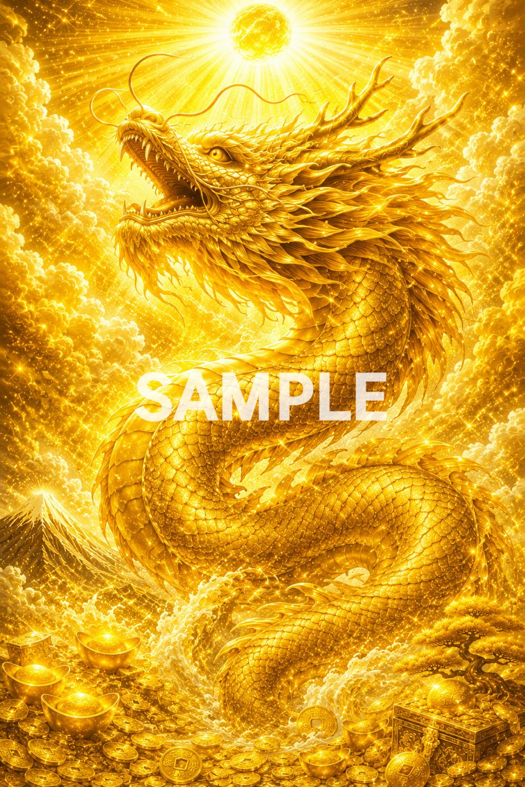 開運絵画　オリジナル　金の成る木　龍神様　龍樹　マルチカラー　金箔 黄金の輝きを放つ神龍様】 強い運気とエネルギーを呼び込むよう願いを