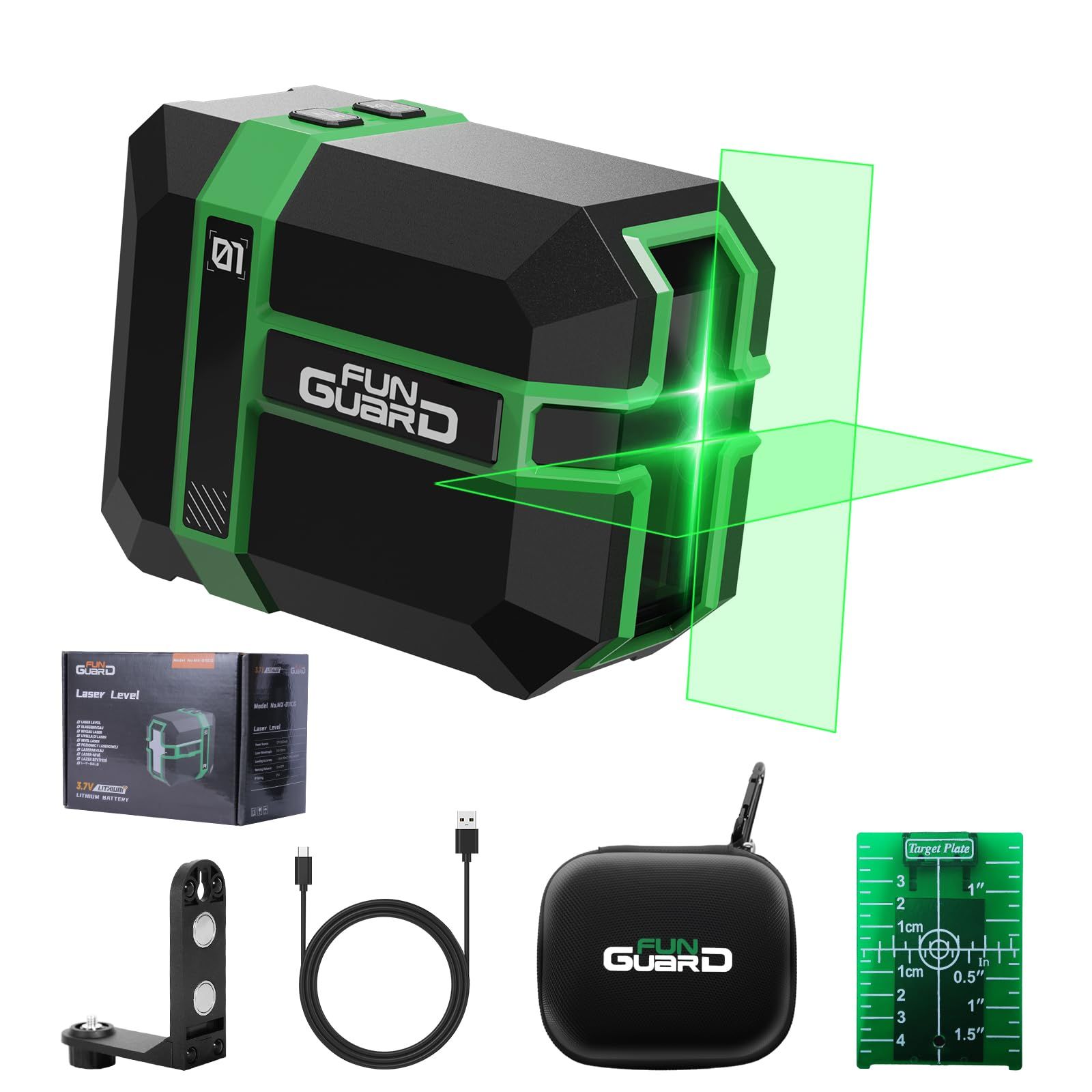 レーザー墨出し器 レーザークラスII 360°回転可能な水平および垂直ポイント 2つのレーザー出射口 ライン切替可能 パルス機能 USB充電 充電式電池 IP54 プレゼント（グリーン）(沖縄・離島の方不可)