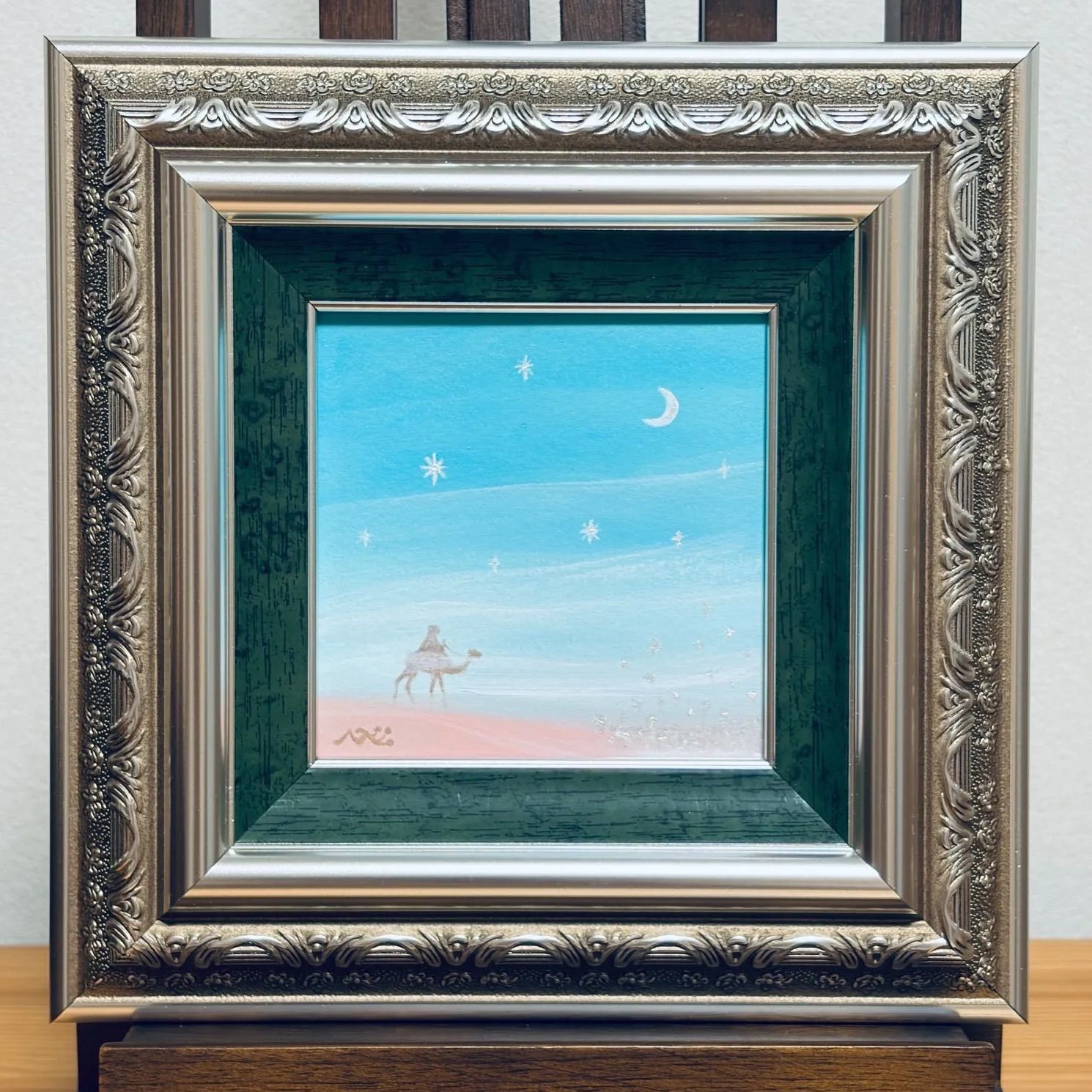 アクリル画 手描き 「砂漠の星」 風景画 絵画 アート インテリア 額装 