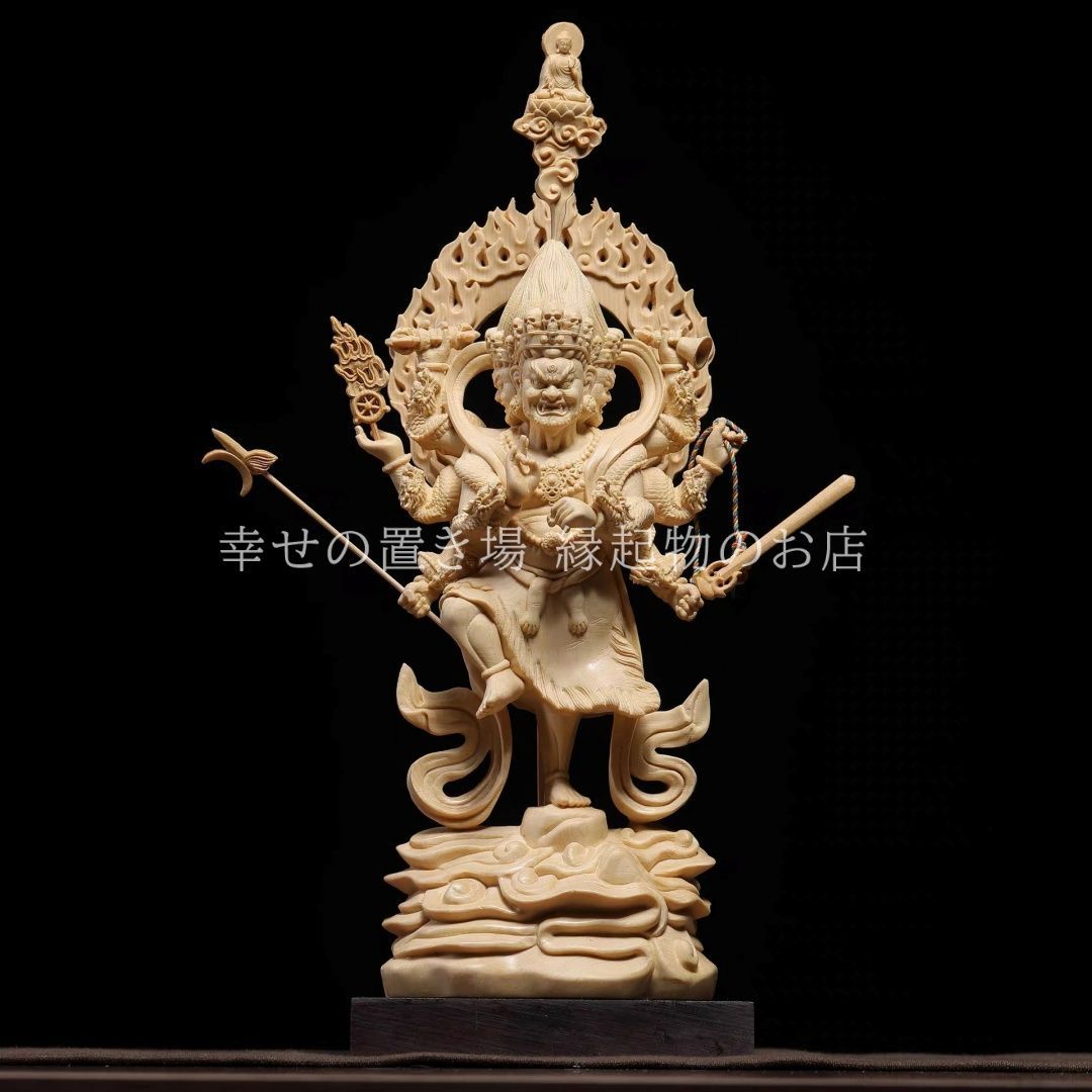 文殊菩薩 菩薩 置物 神 神様 仏 仏像 木彫 木製 桧木 インテリア オブジェ 幸運 長寿 縁起物 魔除け 厄除 開運 幸運 財運 金運 安産祈願 無病息災 子宝 健康運 リビング 豪華