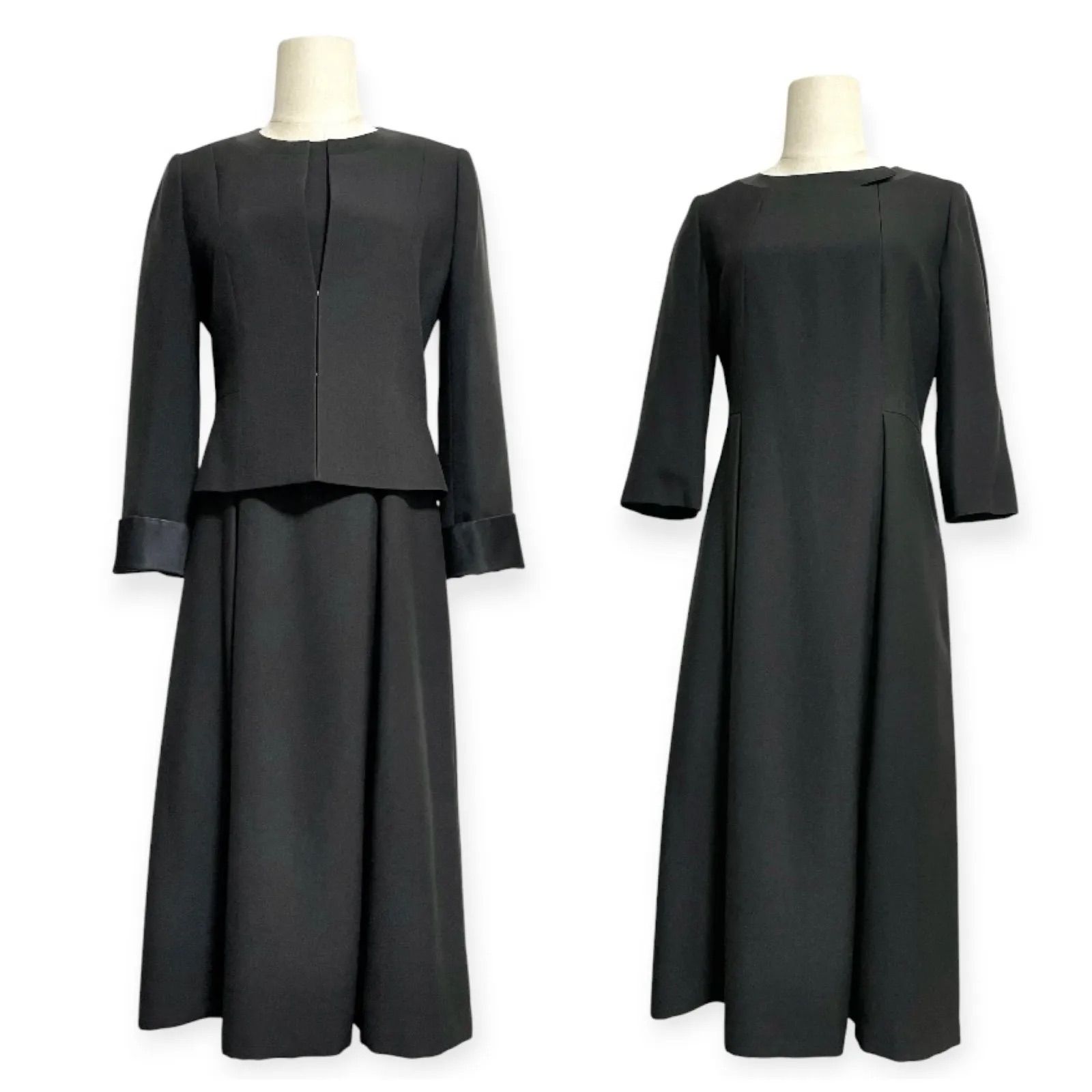 東京ソワール×Reflect リフレクト 高級 喪服 礼服 ブラックフォーマル ワンピーススーツ アンサンブル ノーカラー 冠婚葬祭 9号 日本製