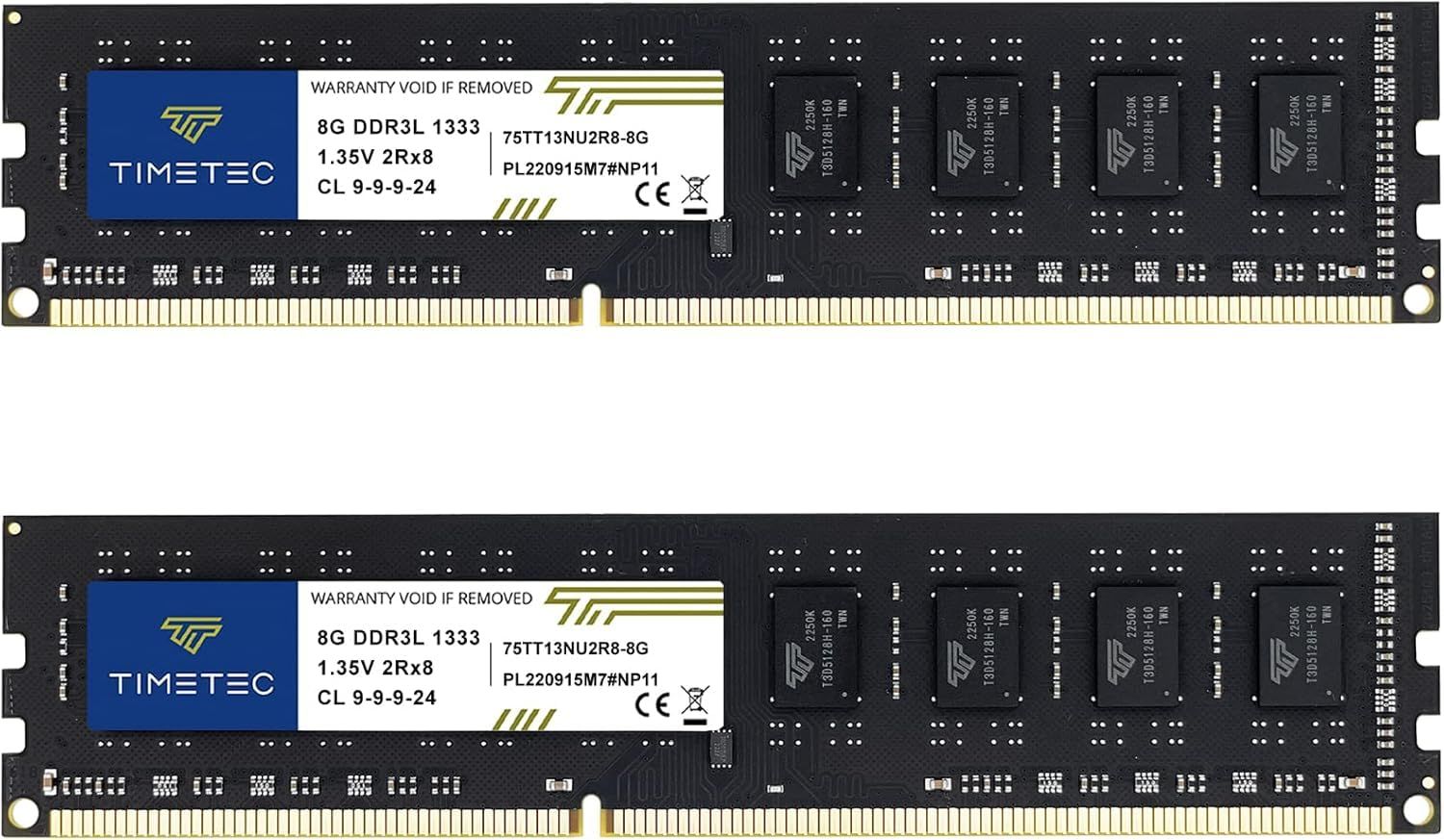 Timetec 16GB KIT(8GBx2枚) デスクトップPC用メモリ DDR3 / DDR3L 1333MHz PC3-10600 240 Pin Non-ECC Unbuffered UDIMM RAM