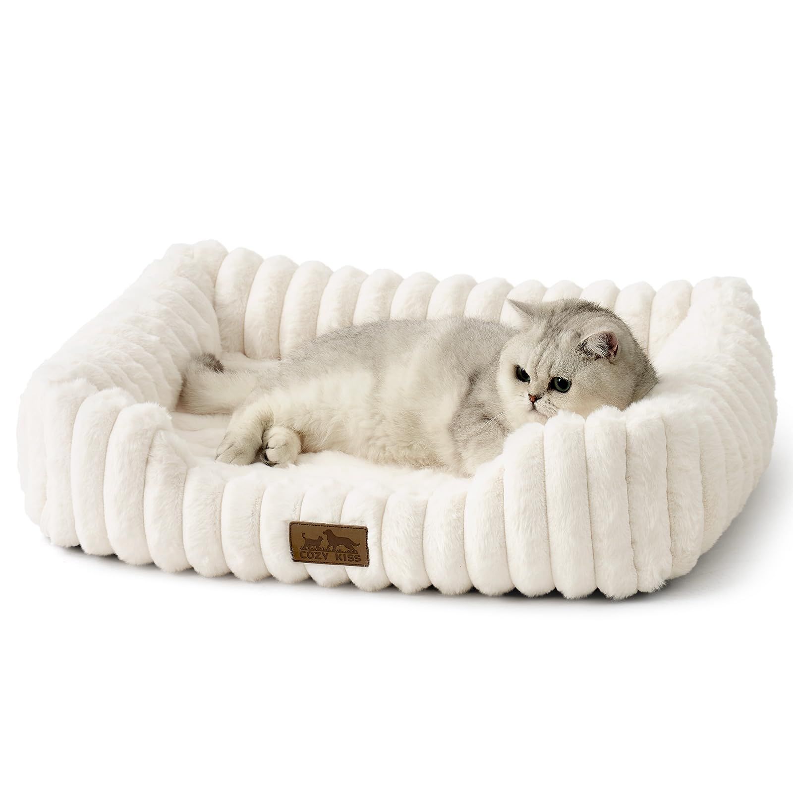 COZY KISS 犬 猫 ベッド 整形外科用 体圧分散 老犬介護 洗える長方形ペットベッド 滑り止め底 寒さ対策 室内ペット用 柔らかく落ち着く猫 子犬用ベッド 四季適用 (クリーム、63 x 53 x 15cm)as 7d9c3925