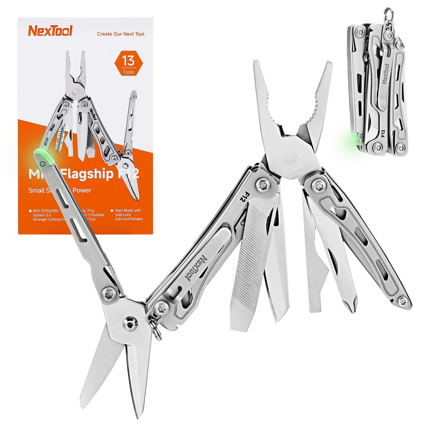 NexTool F12 ミニマルチツール 13-in-1 キーホルダーマルチツール（セレーテッドハサミ・ファイル付き）安全ロック機能搭載 アップグレード済み高?素鋼 80Cr14Mov 鋼材 携帯可能なEDC・アウトドア・DIYに 男性への贈 04cdb6d6