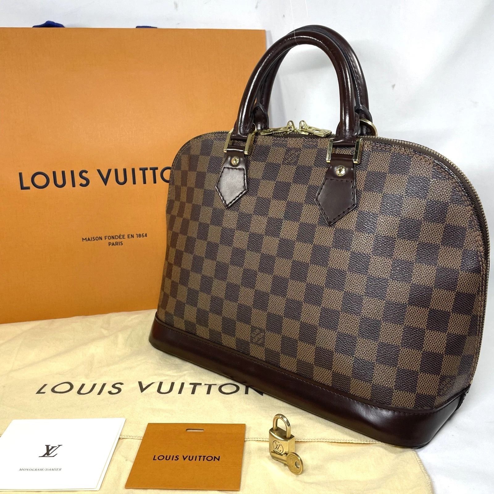 【本物】ルイ ヴィトン ハンドバッグ アルマ PM Alma PM ダミエ エベヌ N51131 LOUIS VUITTON 南京錠付き