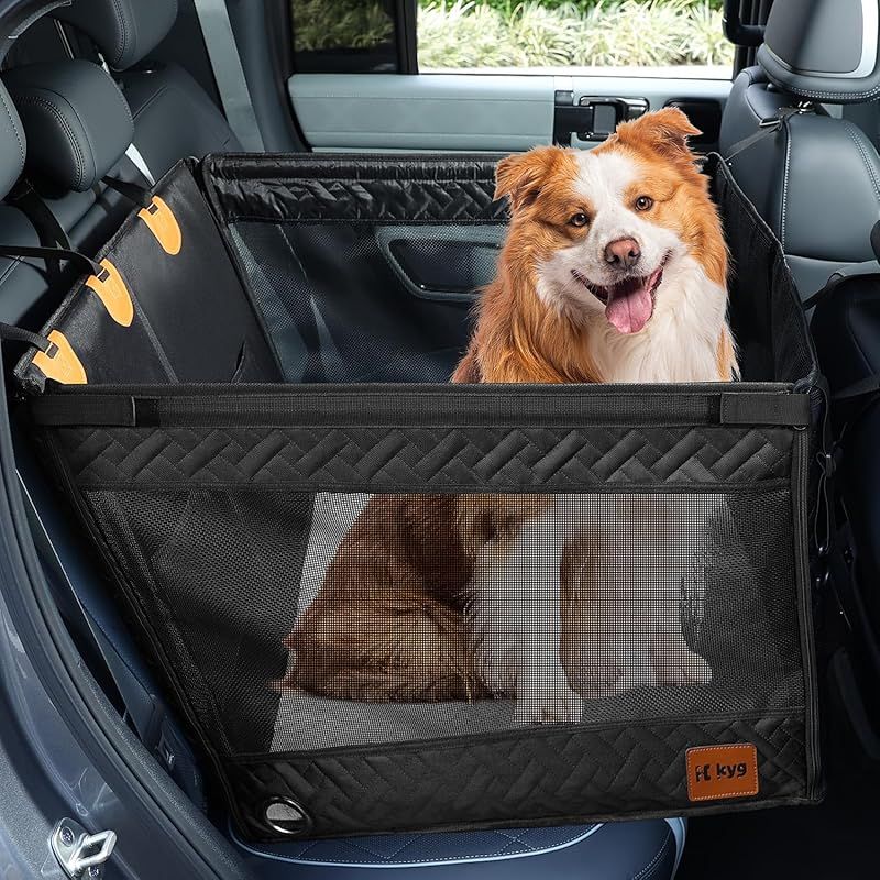 KYG 【新登場】ドライブボックス 大型犬用 空間拡大 後部座席用 ドライブペット 底板入り 型崩れしない 飛び出し防止リード付き 中敷き付き 折り畳み可能 滑り止め 犬車に乗せるグッズ キャンプ旅行 犬旅 全種犬 多頭飼い ブラック 0