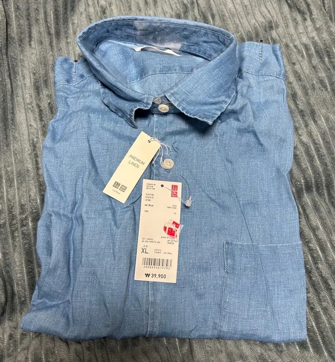 ユニクロ プレミアム リネン シャツ XL ブルー