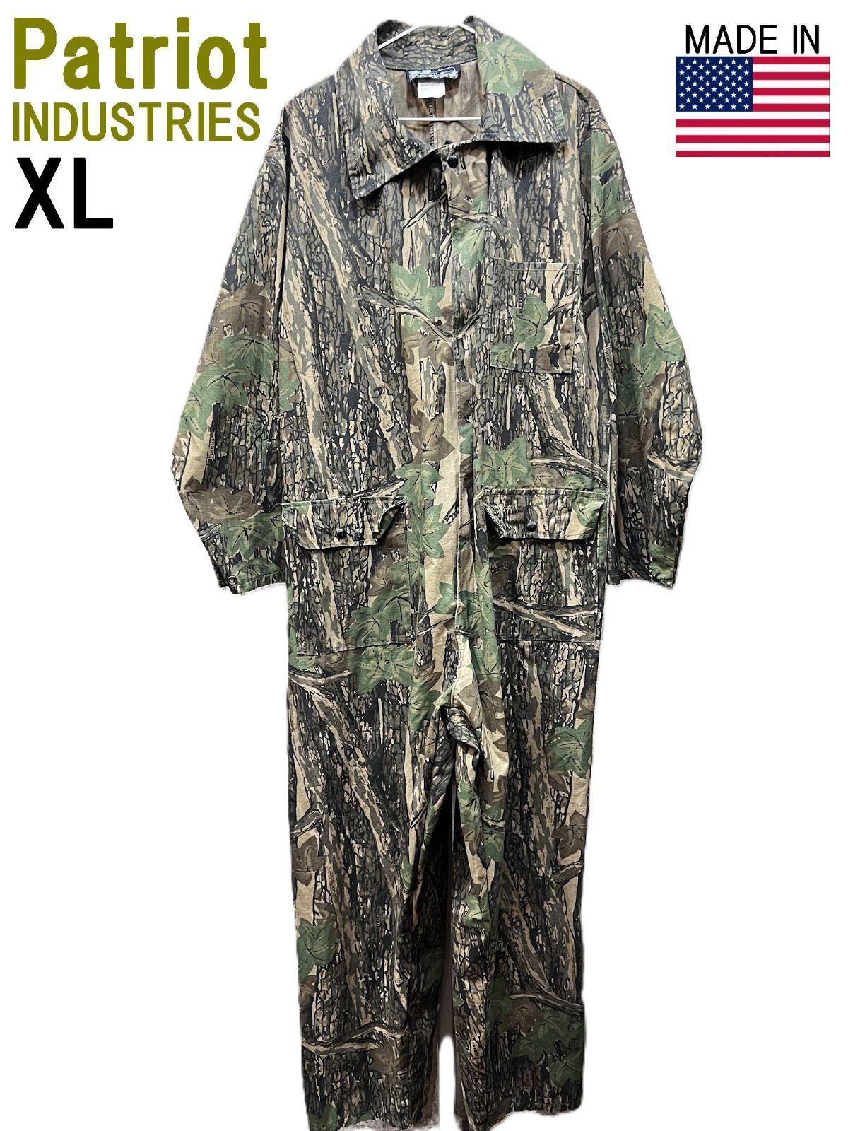 美品 90'S USA製 Patriot INDUSTRIES 迷彩 REBARK ツナギ XL カモフラ リバーク リアルツリー オールインワン