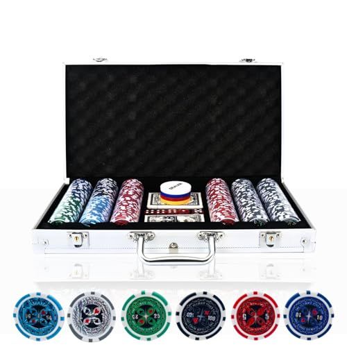 カジノセット ポーカーセット 【本格的なポーカー体験を貴方に】 カジノチップ チップ ポーカーチップ 麻雀チップ カジノ ポーカー 麻雀 ゲームチップ 5色 100枚 200枚 300枚 500枚 (数字あり-アルミケース付-300枚) sh 500a6251